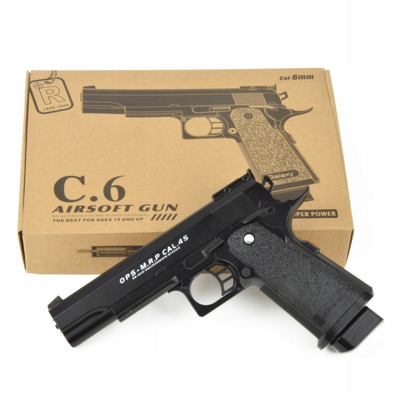 Airsoft - C6 pištoľ kovový replika na glock gule